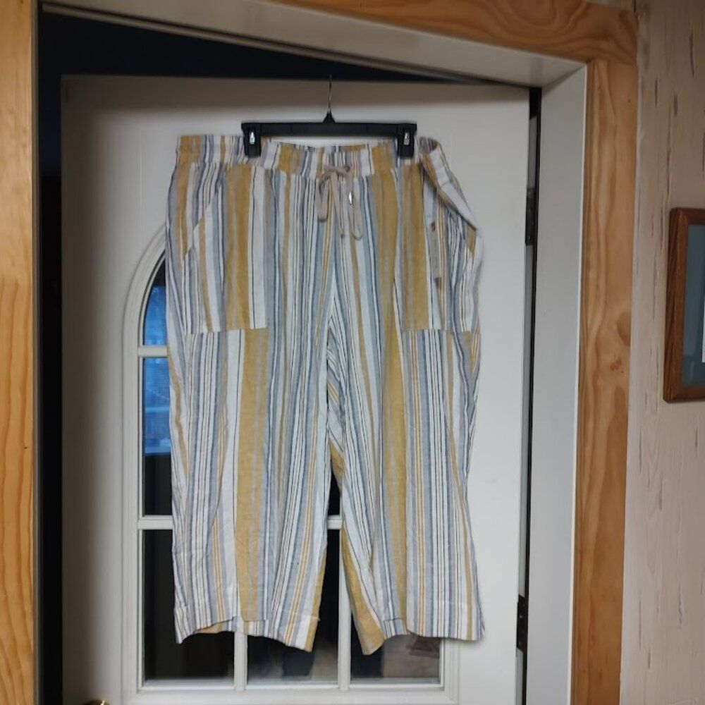 New Land N Sea White Blue Gold Stripe Wide Leg Cropped Pants Size Women's 2X